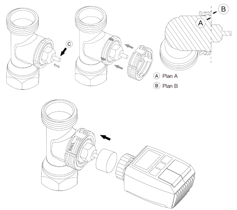 Installation de la tête thermostatiques ZigBee Moes ZTRV-ZX-TV01-MS